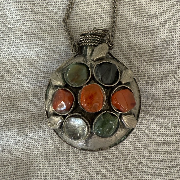 Vintage Perfume Bottle Necklace with Earth Toned Stones - Picture 2 of 6